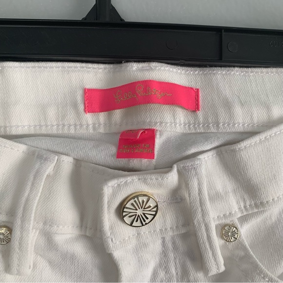 Lilly Pulitzer South Ocean Slim Crop Resort White Scalloped Jeans Sz 00 Pants - Picture 7 of 10